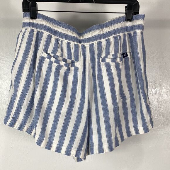 ❤️Last Chance GAP striped white & blue linen blend high rise short size L - Picture 2 of 10